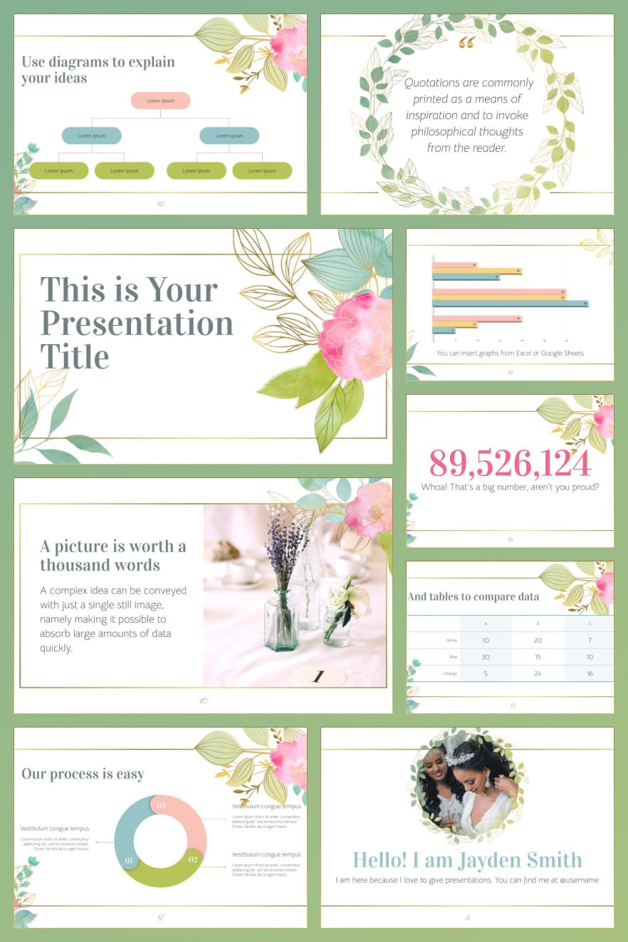 The template consists of pistachio color and spring mood. Perfect for special events: weddings, fashion week.