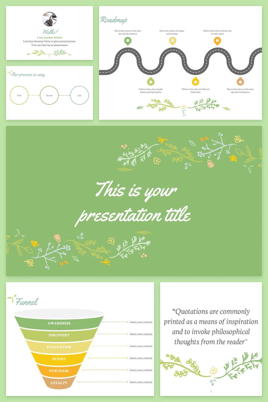 The template consists of a design in light green color. It is suitable for a concise yet modern presentation.