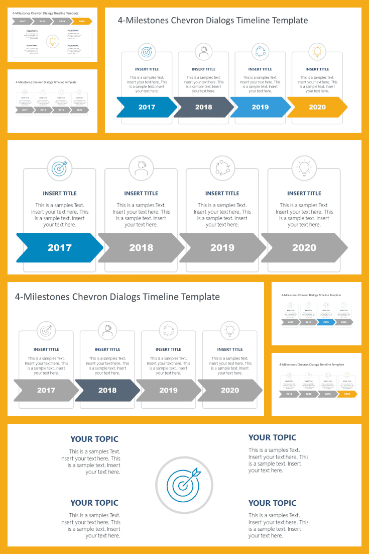 An excellent template for presenting the stages of project development, initial and new goals.