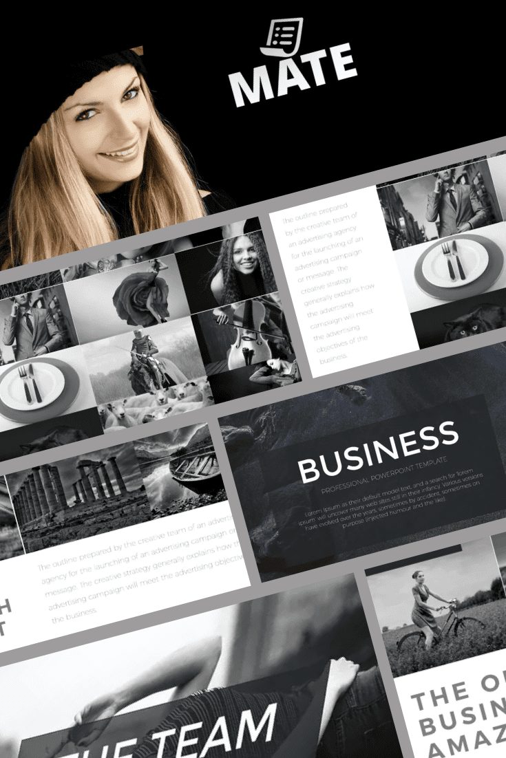 The black and white scale of the template adds sophistication and mystery. It is suitable for different areas of business, as it has a universal design.