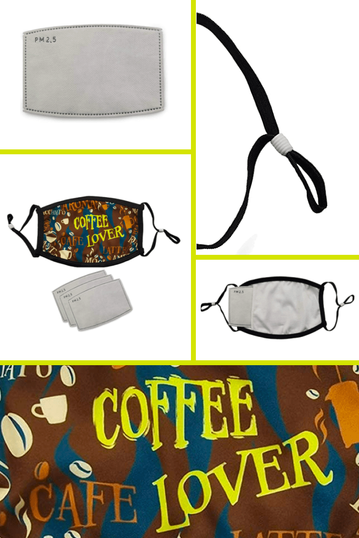 The current accessory in 2021 is the face shield. For coffee lovers, a special design has been created with unique colors and lettering.