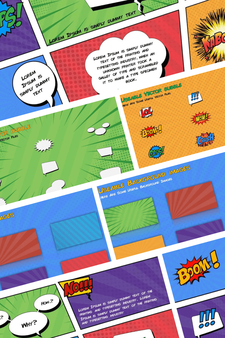 The template is created in comic format. Your audience will be pleasantly surprised by what they see. Bright colors, custom shapes... This template is ideal for storytelling.