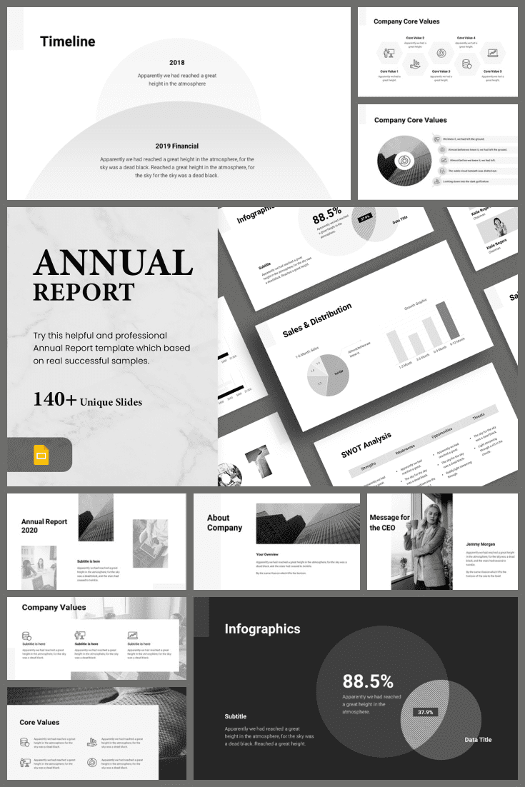 Monochromatic template for business report.