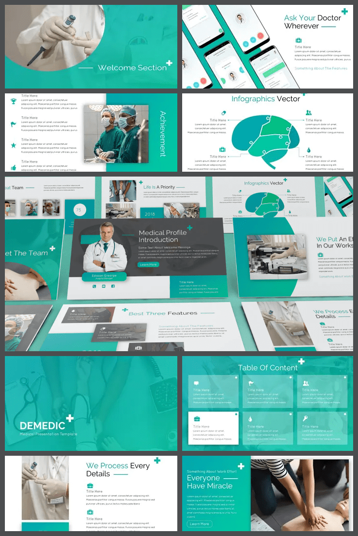 The template is based on a mint palette that spreads in a gradient throughout the presentation. You can switch between dark and light themes and customize your entire presentation. The template is designed for a large number of blocks, so it is suitable for verbose.