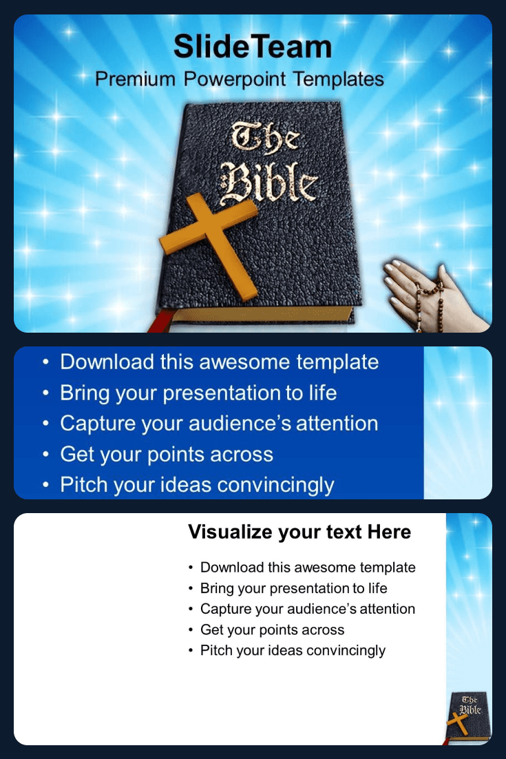 Praying Hands To Holy Bible For Success PowerPoint Templates PPT Themes And Graphics. Collage Image.