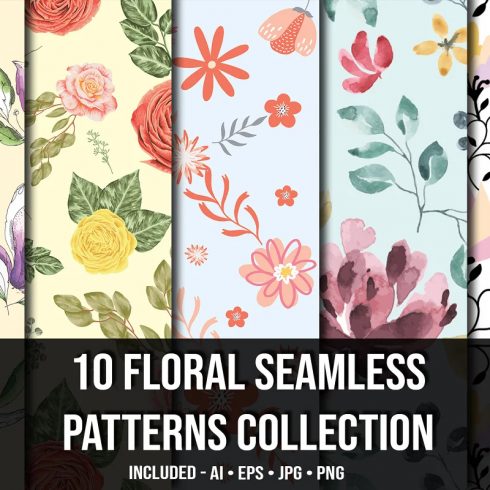 10 Floral Seamless Patterns Collection. Main