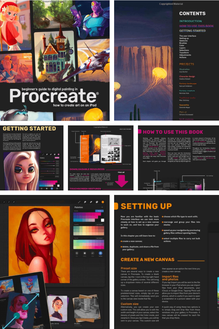 Beginner's Guide to Digital Painting in Procreate: How to Create Art on an iPad. Cover Collage.