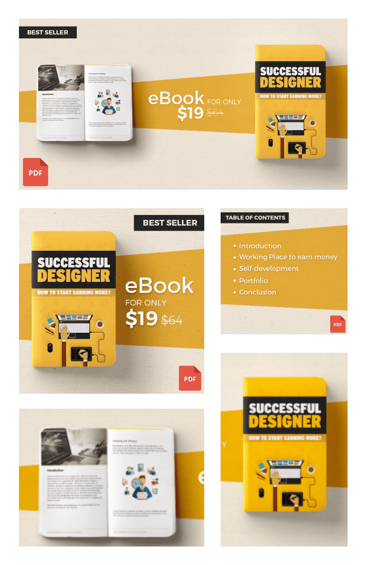 eBook: How to Start Earning More? Successful Designer. Cover Collage.