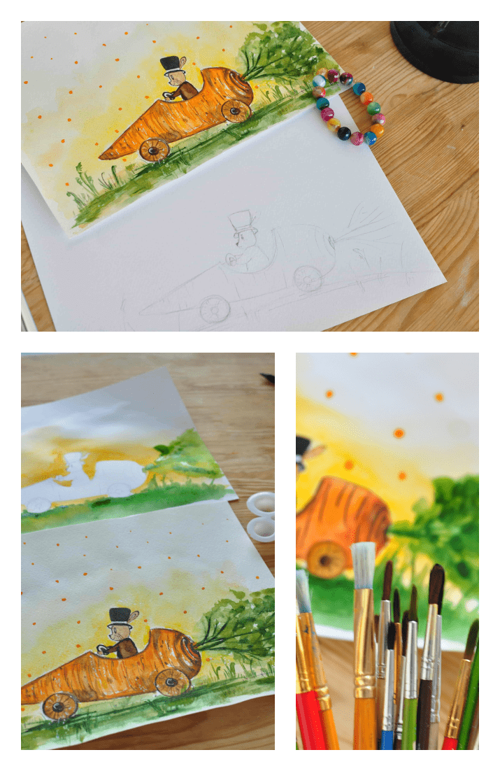 Watercolor Video Tutorial: Painting an Easter Rabbit [for Beginners]. Cover Collage.