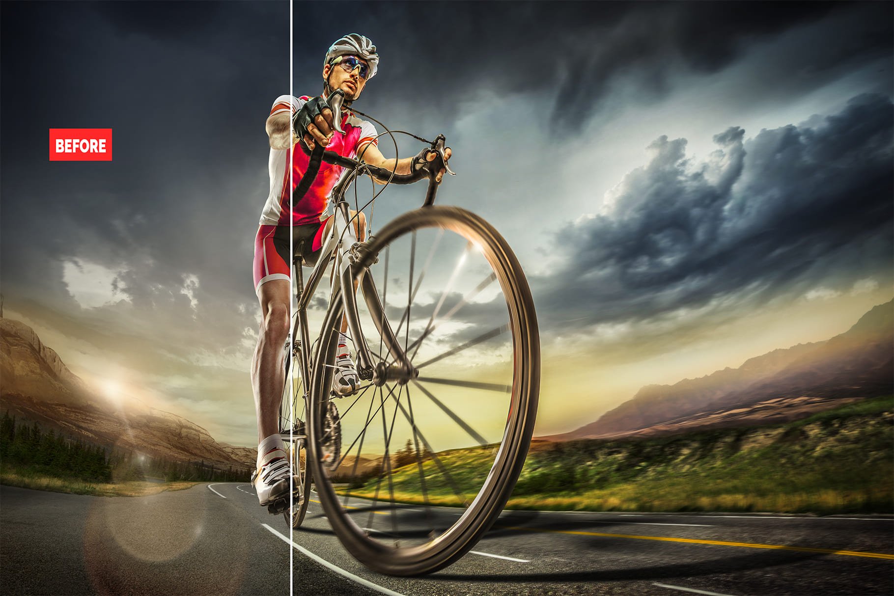 A man riding a bicycle. 120+ Professional HDR Photoshop Actions Collection.