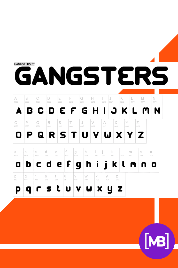 Black font on a white background in the form of the alphabet. Gangster Fonts.