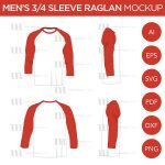 Raglan Men's 3/4 Sleeve Shirt - Mockup and Template