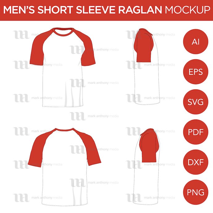 Raglan Men's Short Sleeve Shirt Vector Mockup.