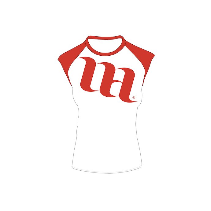 Red T-shirt with a picture and an inscription. Raglan Women's Cap Sleeve/Sleeveless Shirt.