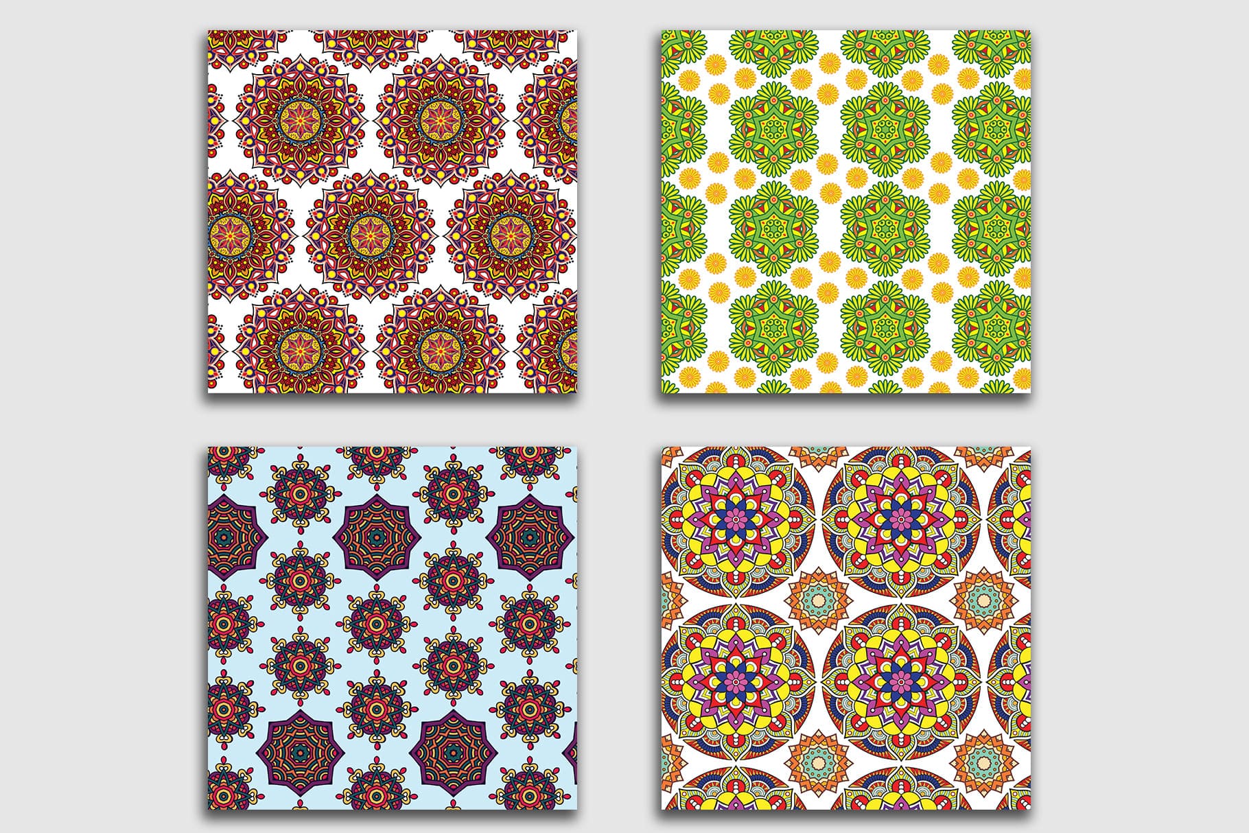 Stylish tiles depicting different types of mandalas.
