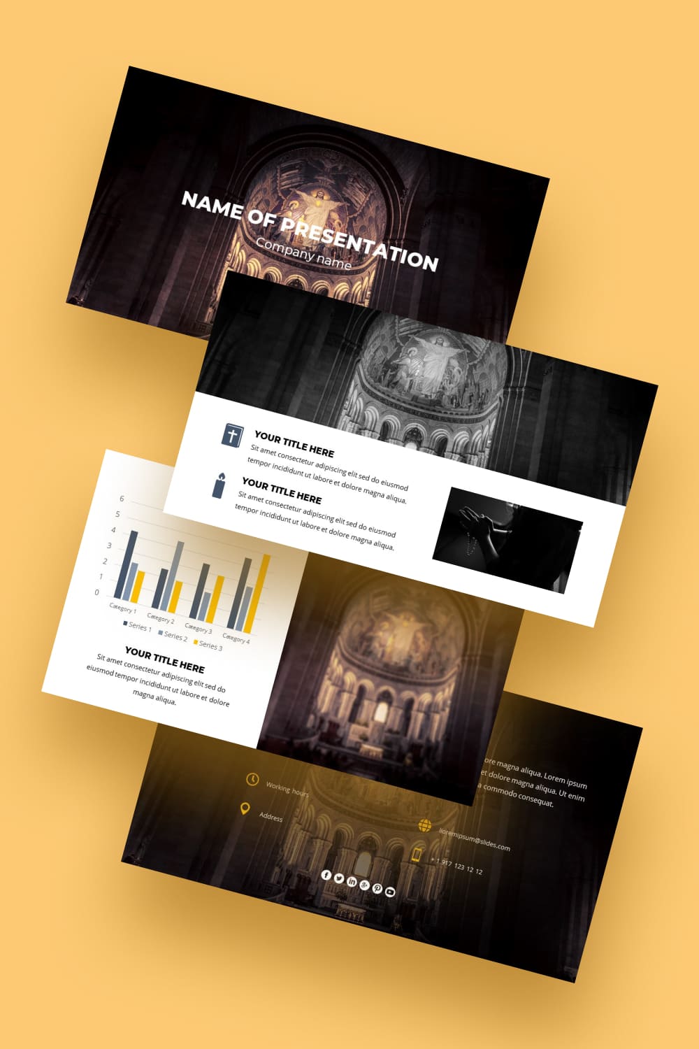 Painting on walls, icons, domes is all church art that bewitches and beckons. With this free template, you will make your entire presentation special and unique.