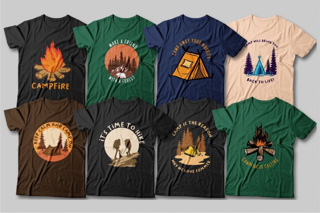 100 Camping Tshirt Designs Bundle