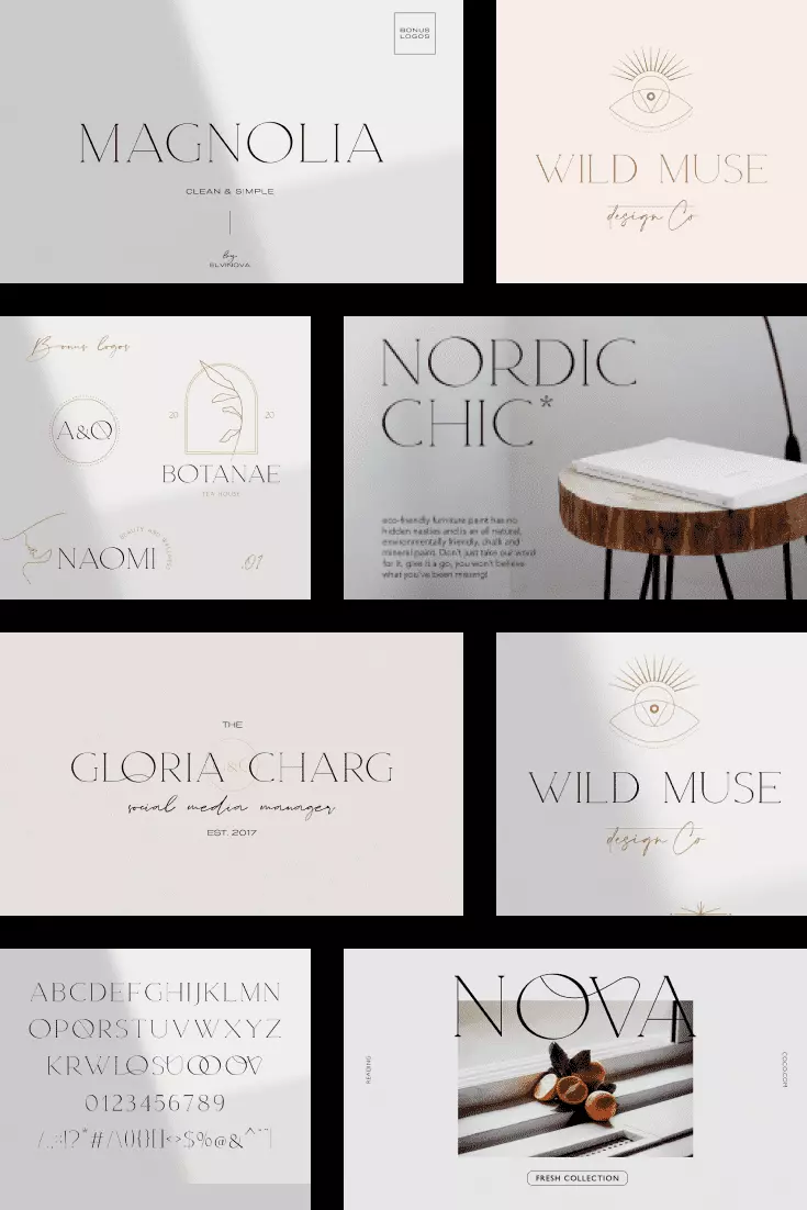 This typeface is reminiscent of the Scandinavian style with its high cost and sophistication.