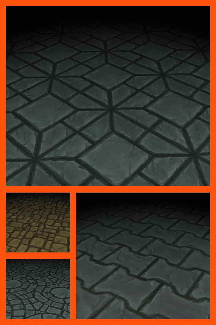 Stone floor with geometric patterns.