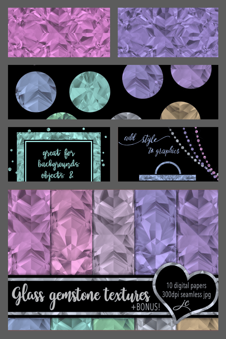 Various versions of purple in broken glass format.