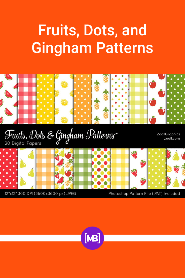 Fruits, Dots And Gingham Patterns are perfect for scrapbooking, planner embellishing, party invitations, cards, gift wrapping, paper crafts and much more.