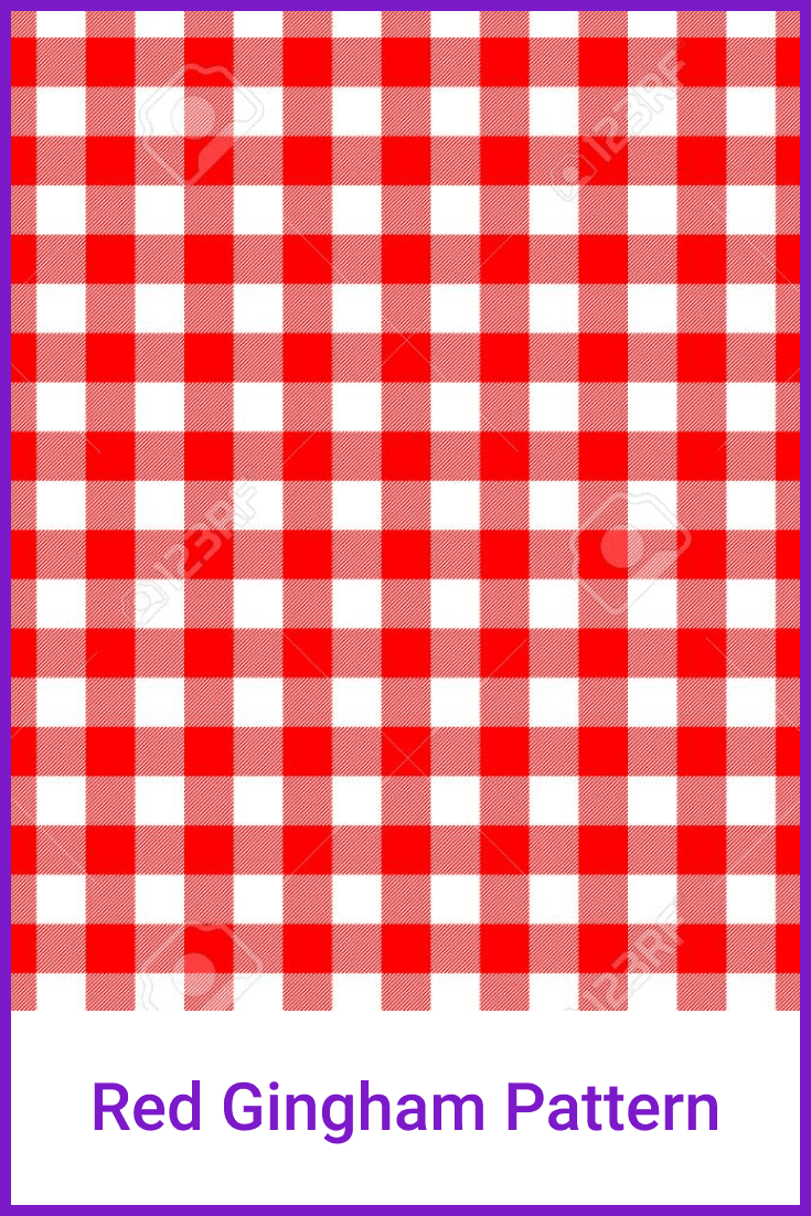 Red with gray and white check.