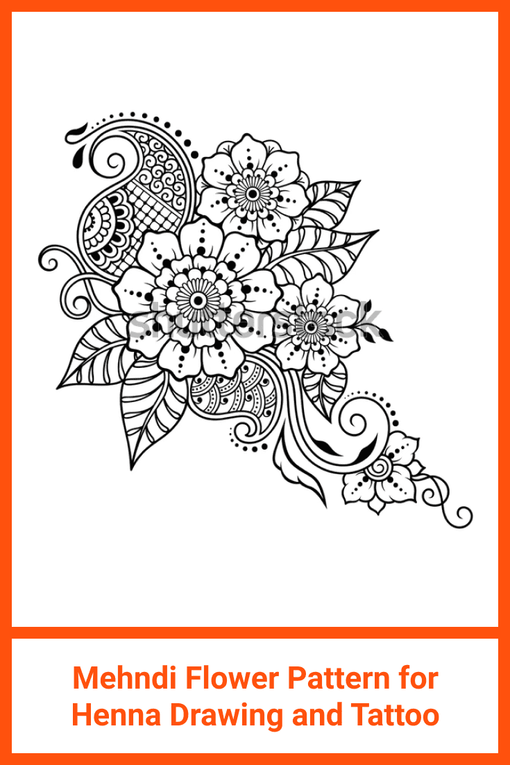 Mandala is created for mehendi application. It is oblong and complemented by flowers.