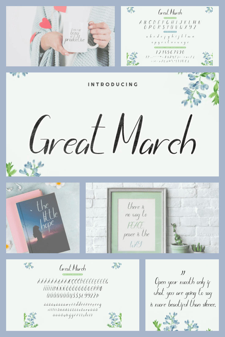 A font with spring notes and drops of morning dew. It is lightweight and versatile.