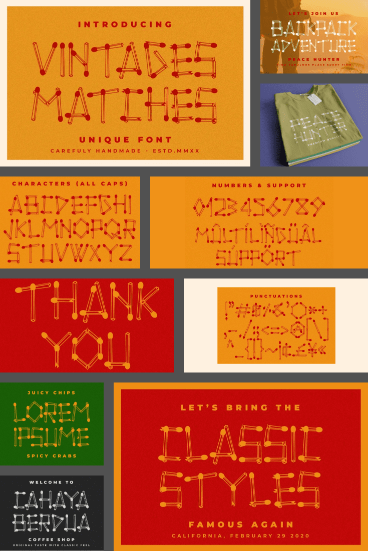 An original font, each corner of which is created from matches.