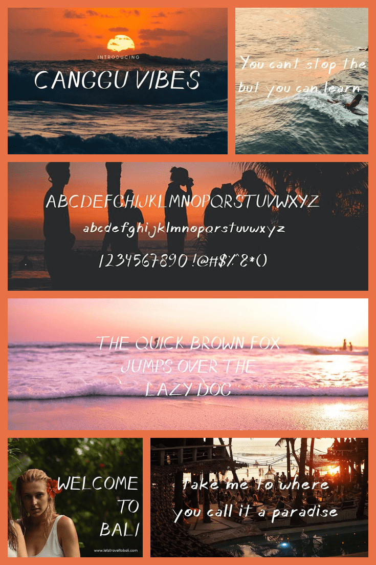 Unforgettable Balinese sunsets, the sound of the ocean and mopeds. This font is about Bali and golden tan.
