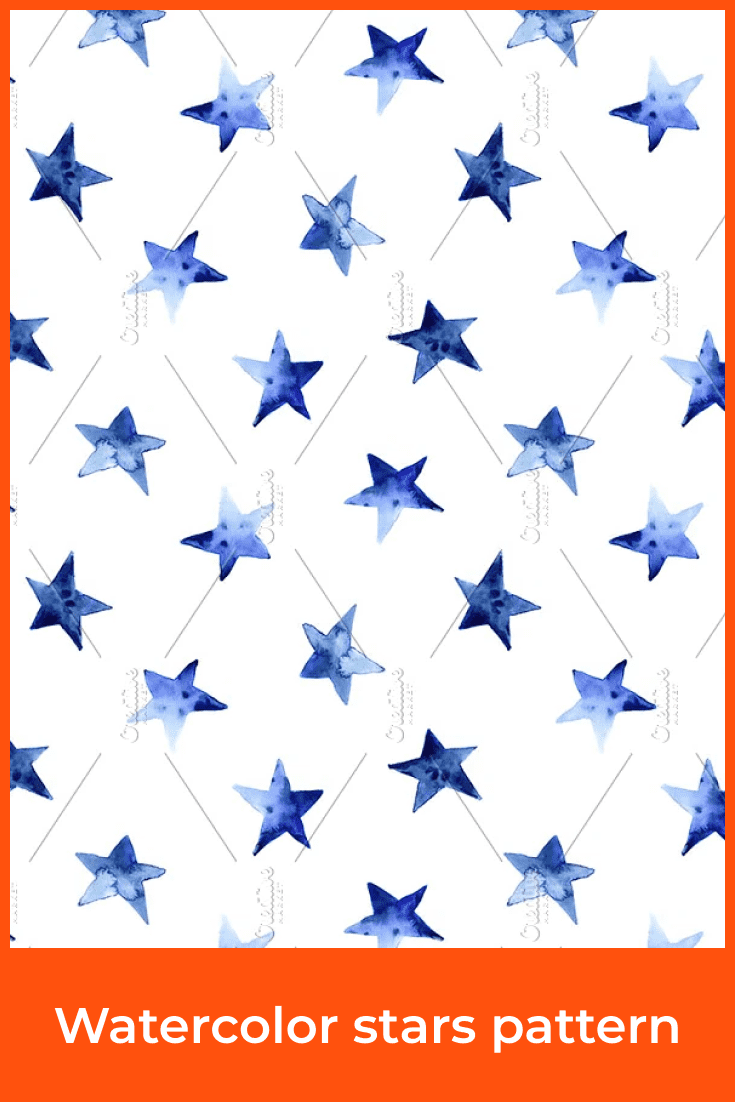 Watercolor blue stars on a white background.