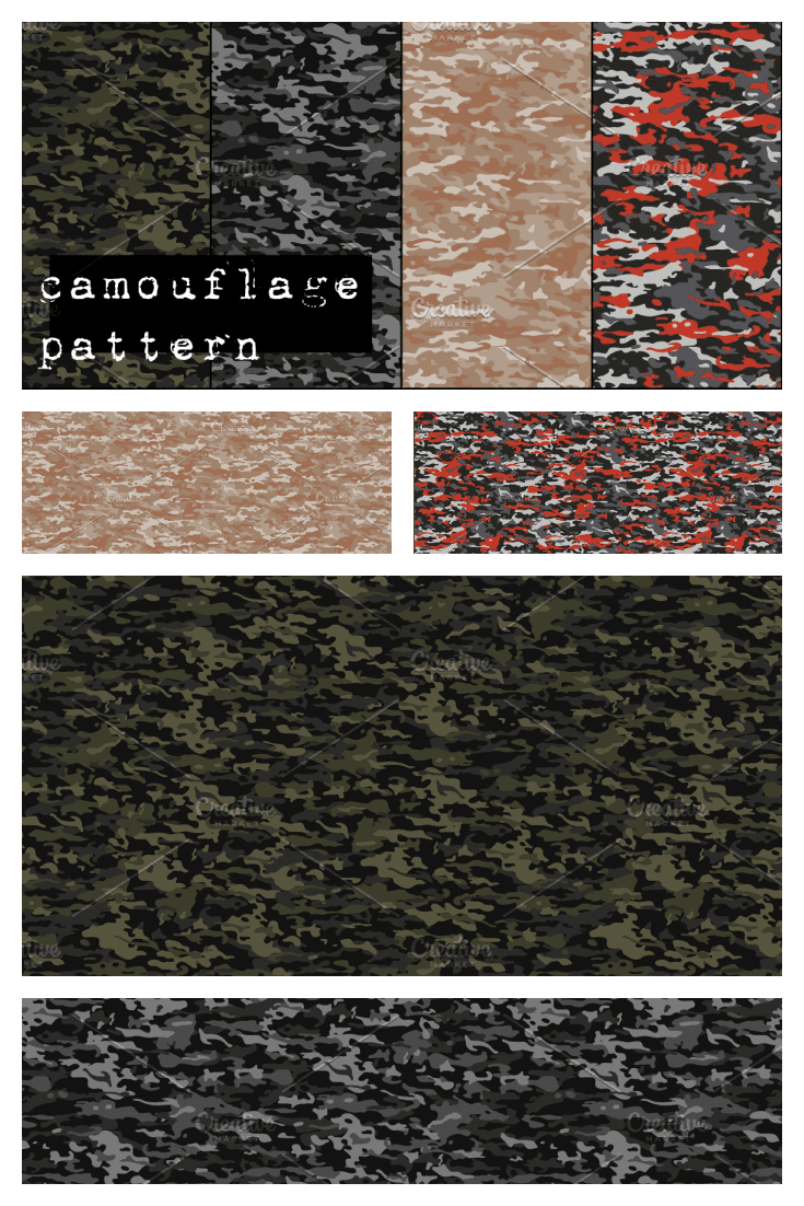 Small camouflage print in several colors.