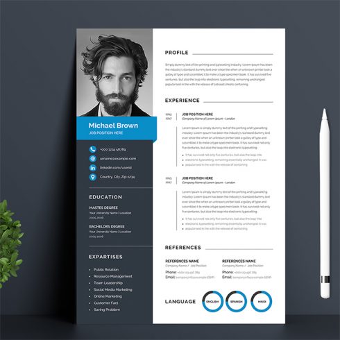 Modern resume template Example.