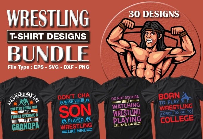 Wrestling t-shirt designs bundle.