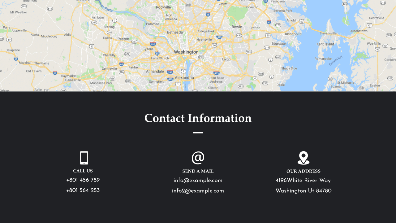 Slide with map and contacts.