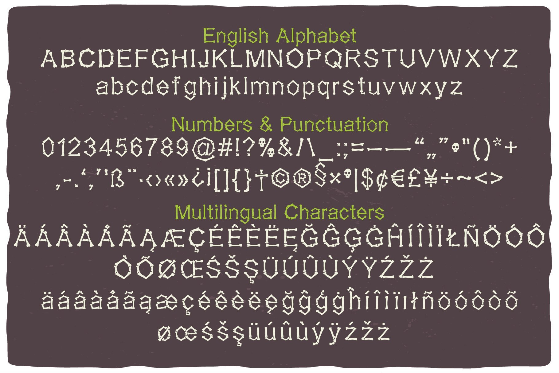 All characters and letters are depicted for understanding the general appearance of the font.