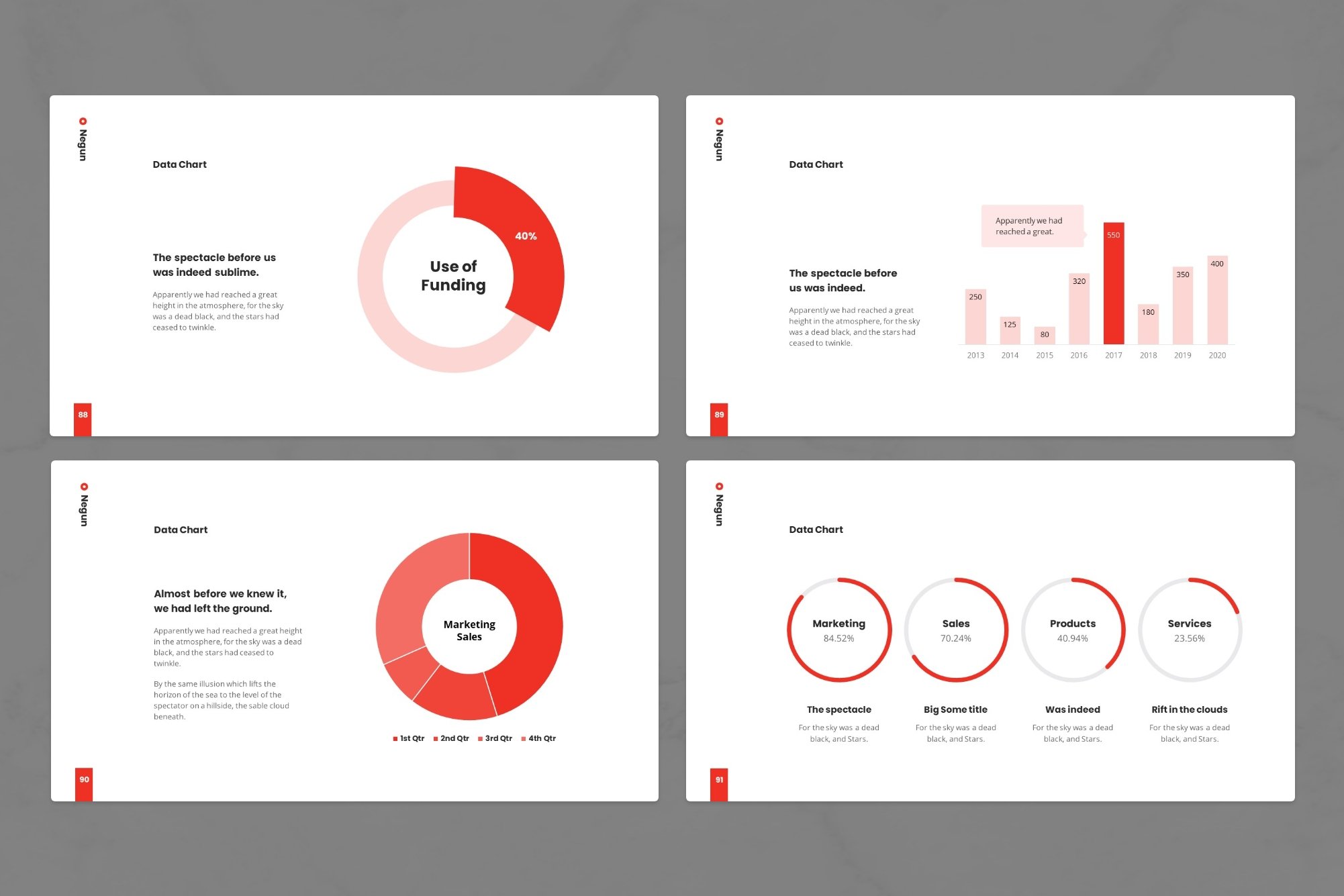 Circular infographics with red lines.