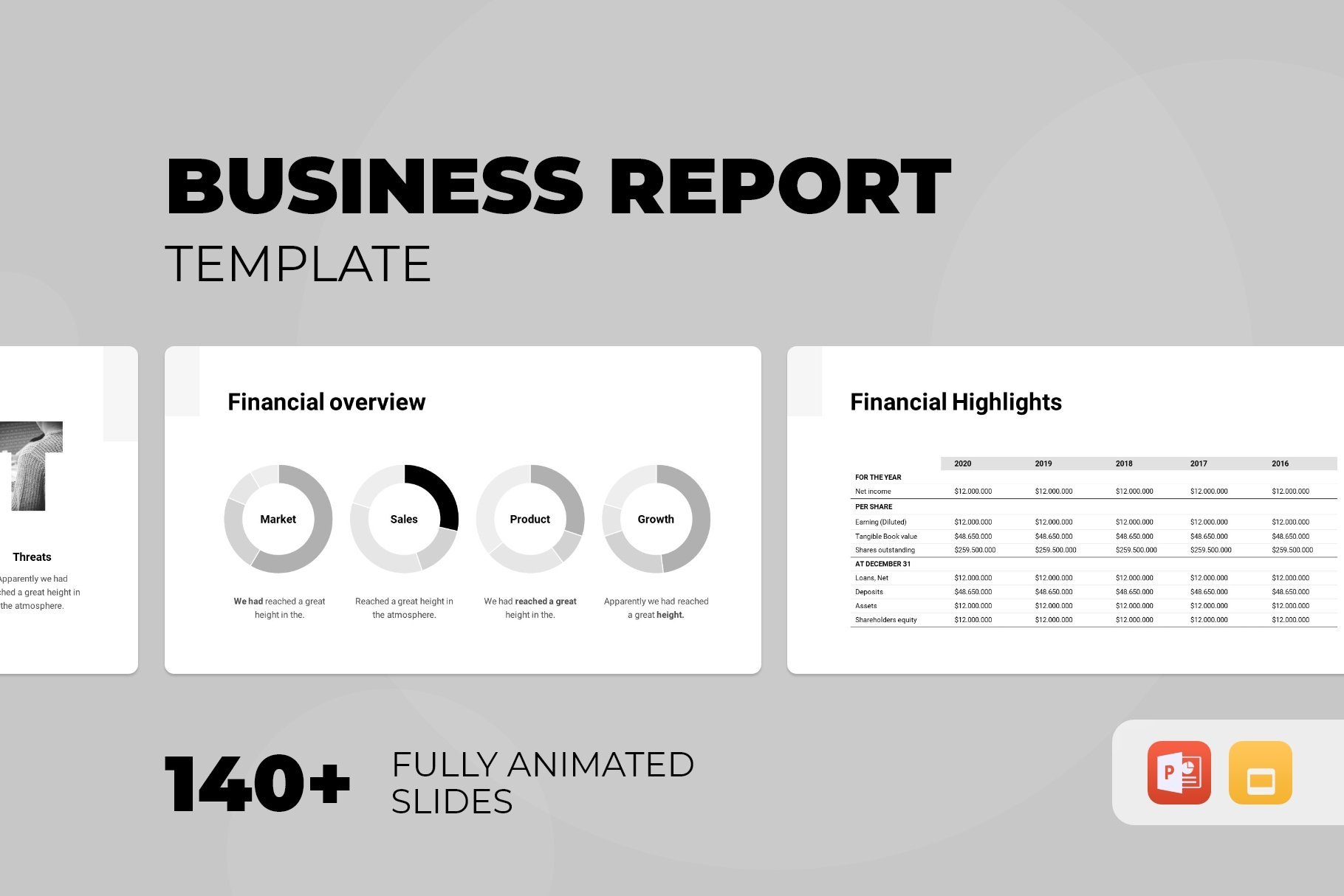 View of business report template.