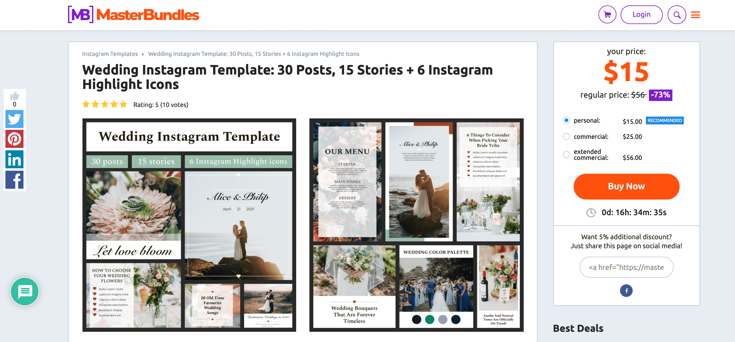 MasterBundles Wedding Instagram Template. Site Screenshot.