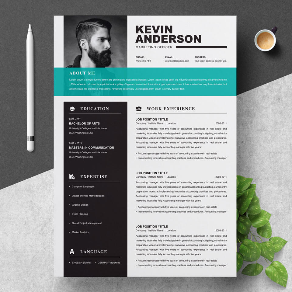 Professional Creative and Modern Resume CV Curriculum Vitae Design Template MS Word.