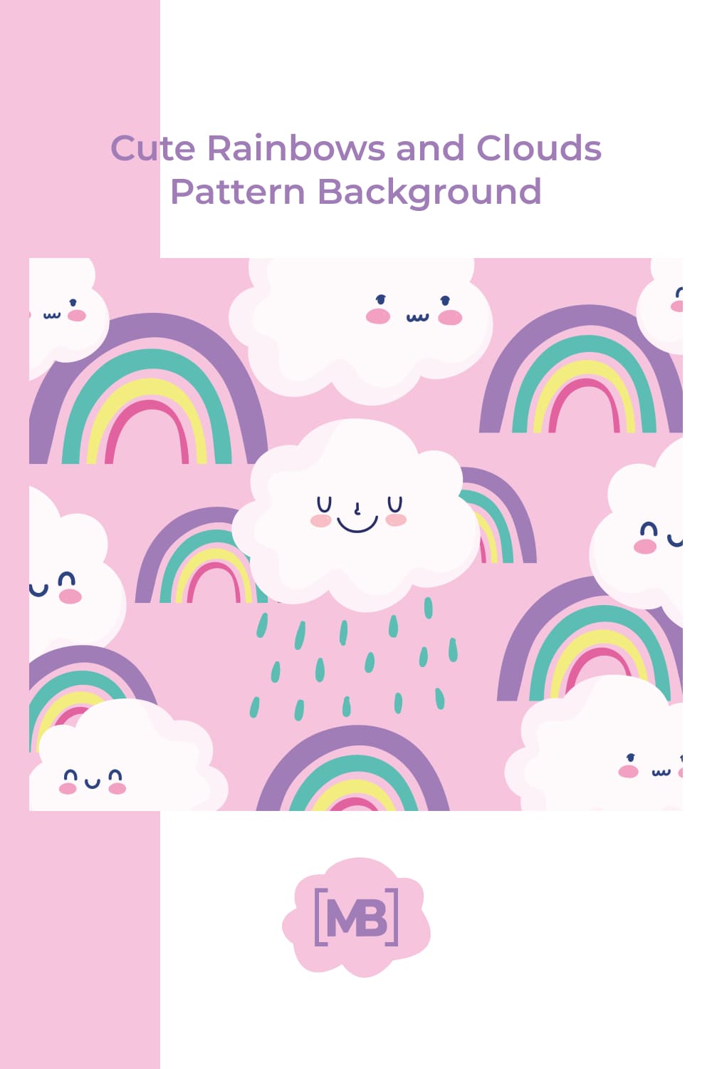 Cute rainbows and clouds pattern background.