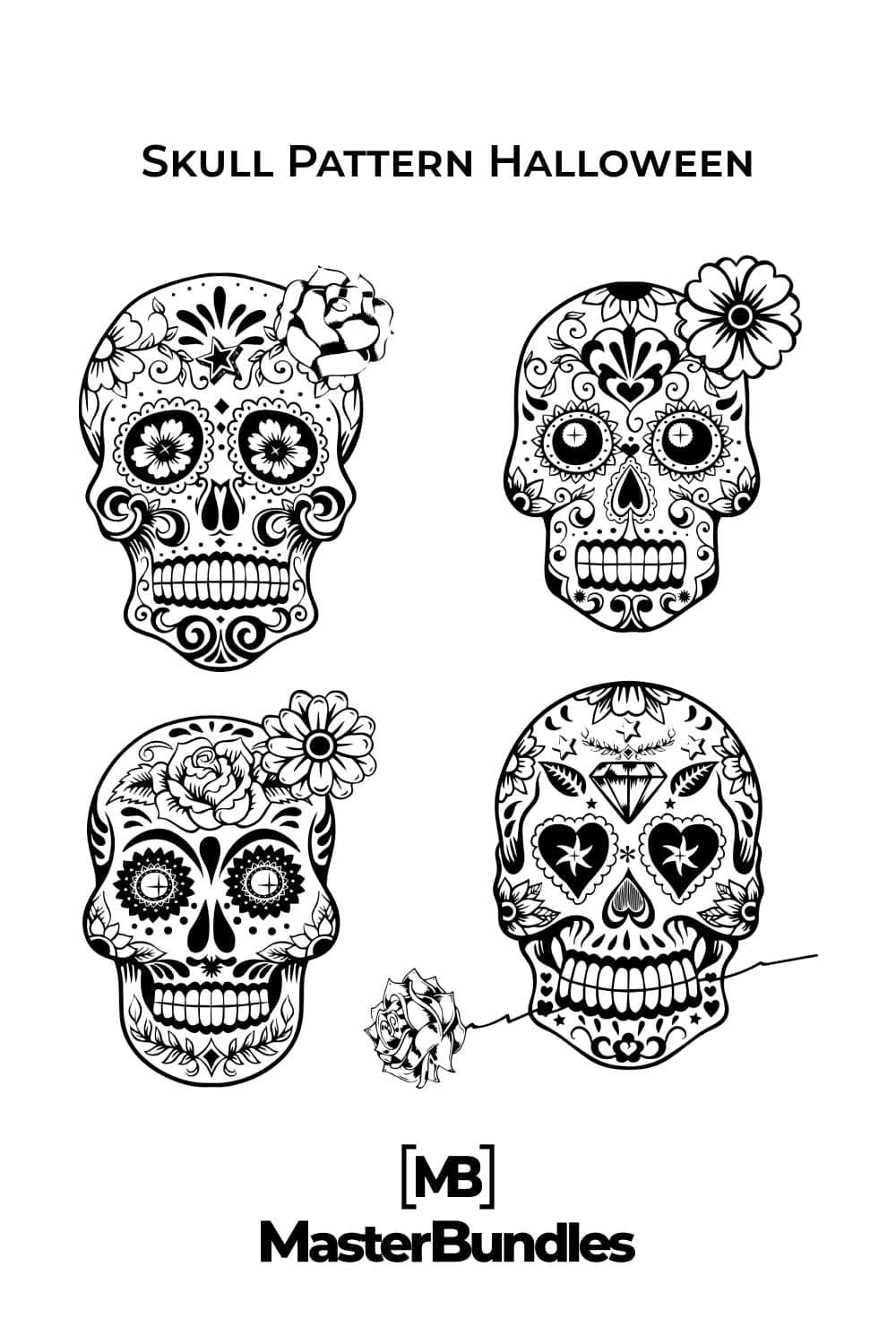 Black and white skulls with flowers ornaments.