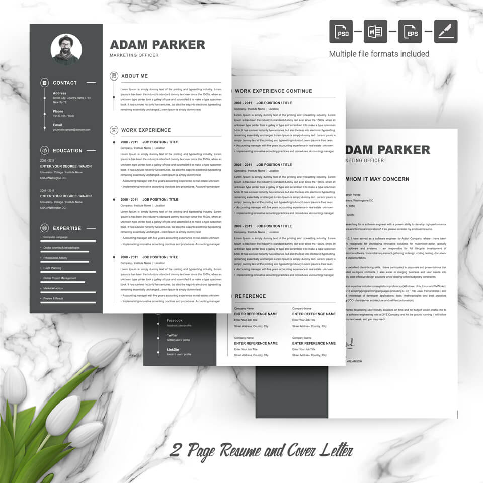Three pages of the Marketing Officer Resume Template.