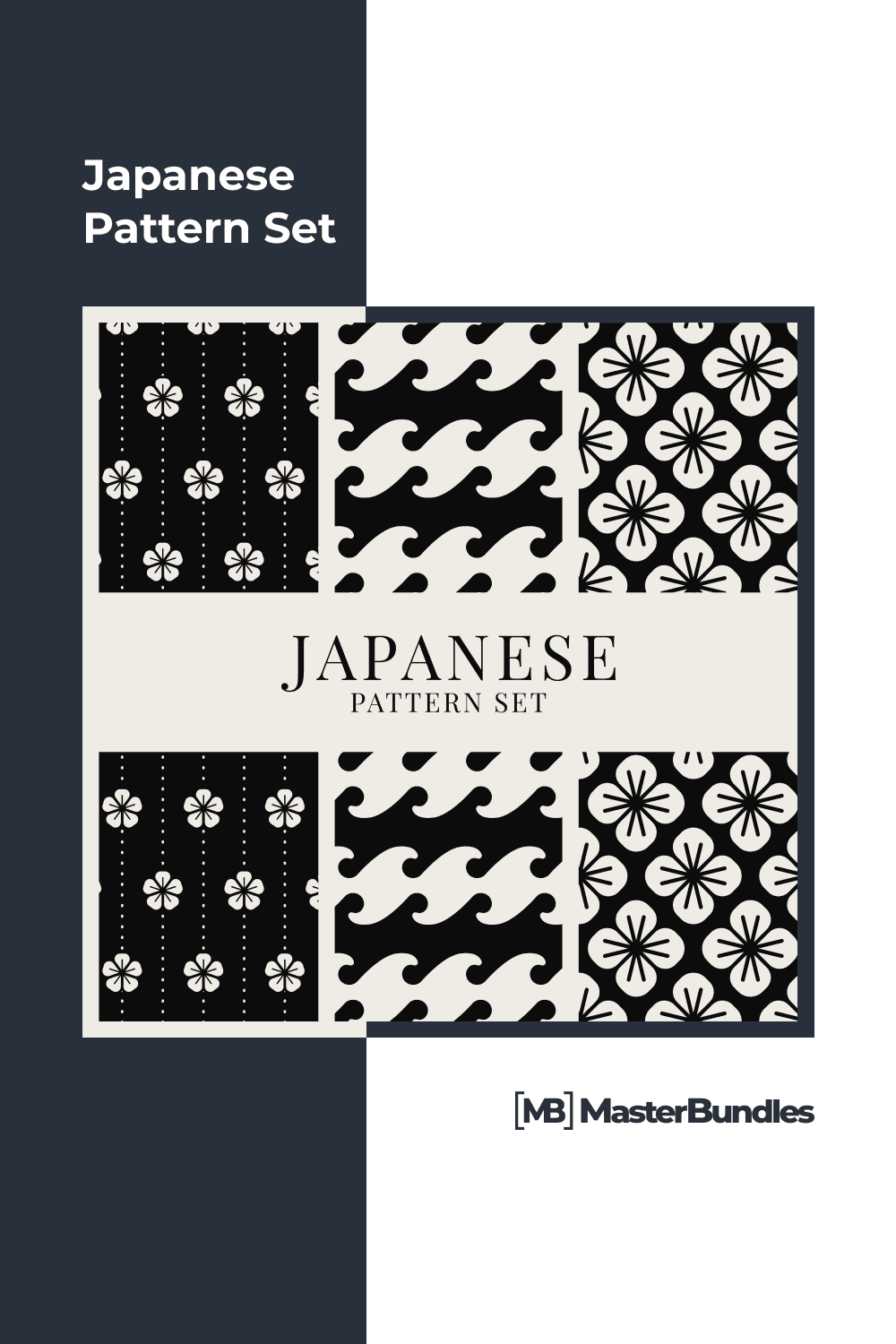 Black and white Japanese pattern set.
