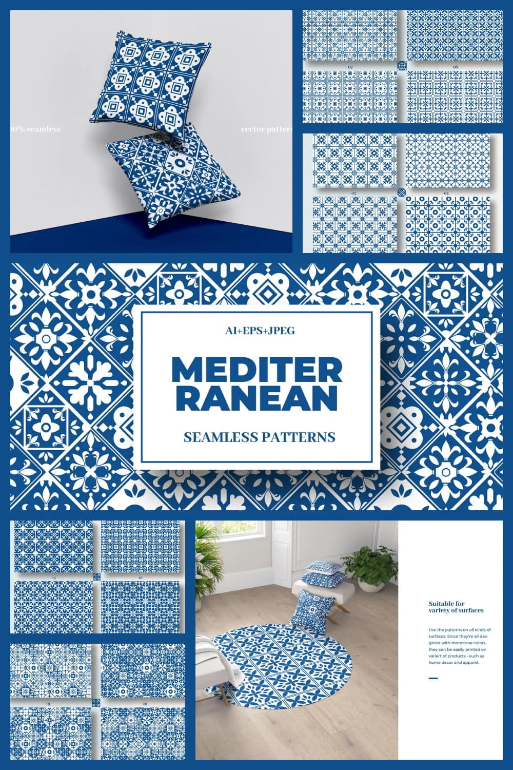 Mediterranean style in blue colors with an amazing ornaments.