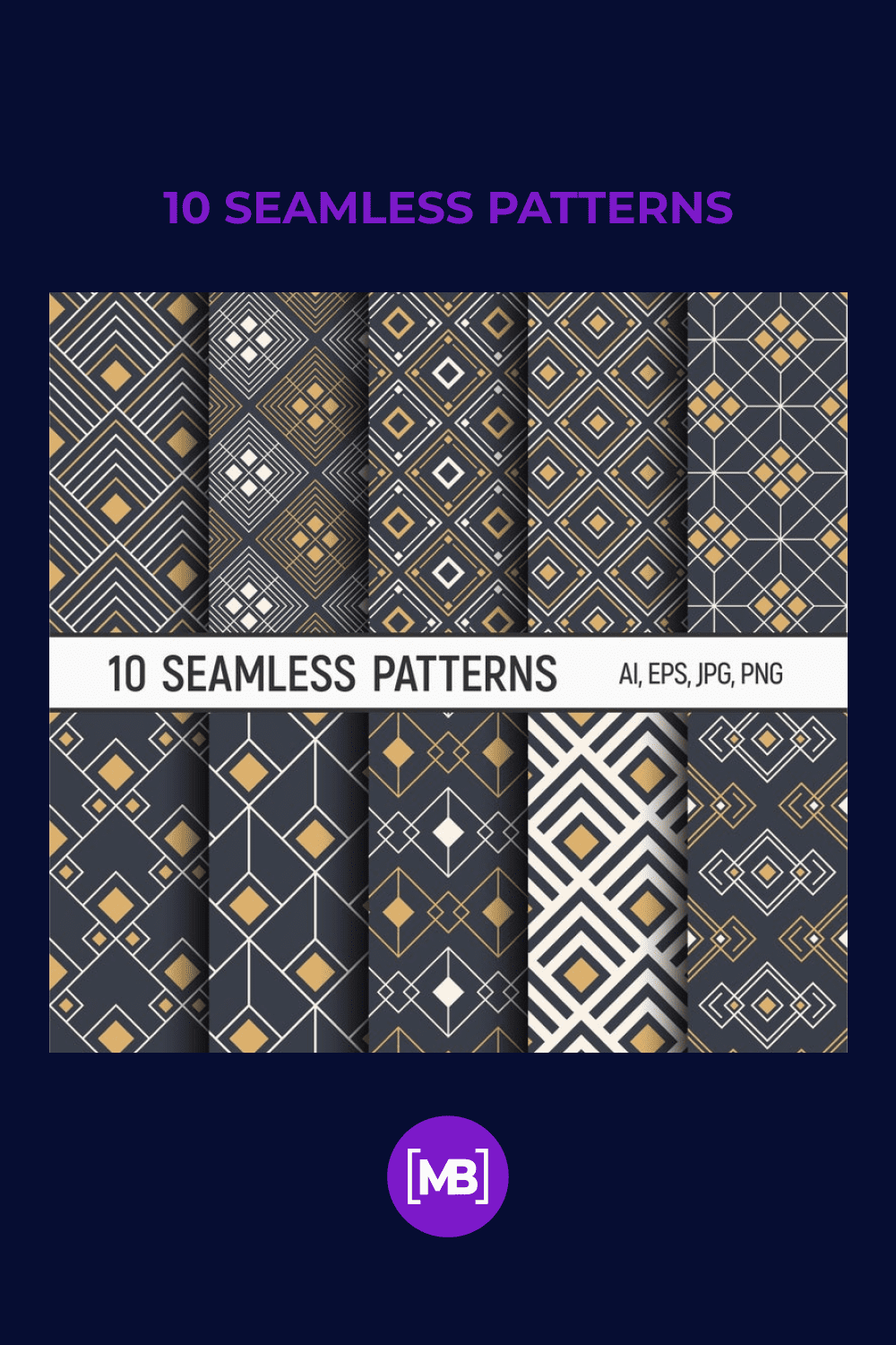 Luxury rhombus patterns in black and gold colors.