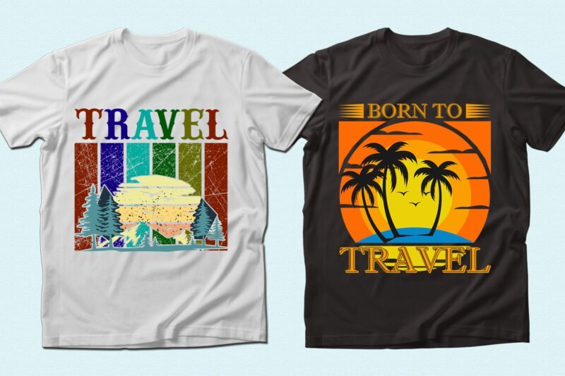 T-shirts in two colors with summer graphics.