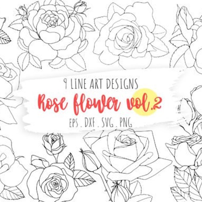 Rose Flower Line Art Graphic Illustration Blooming Line Art previews.