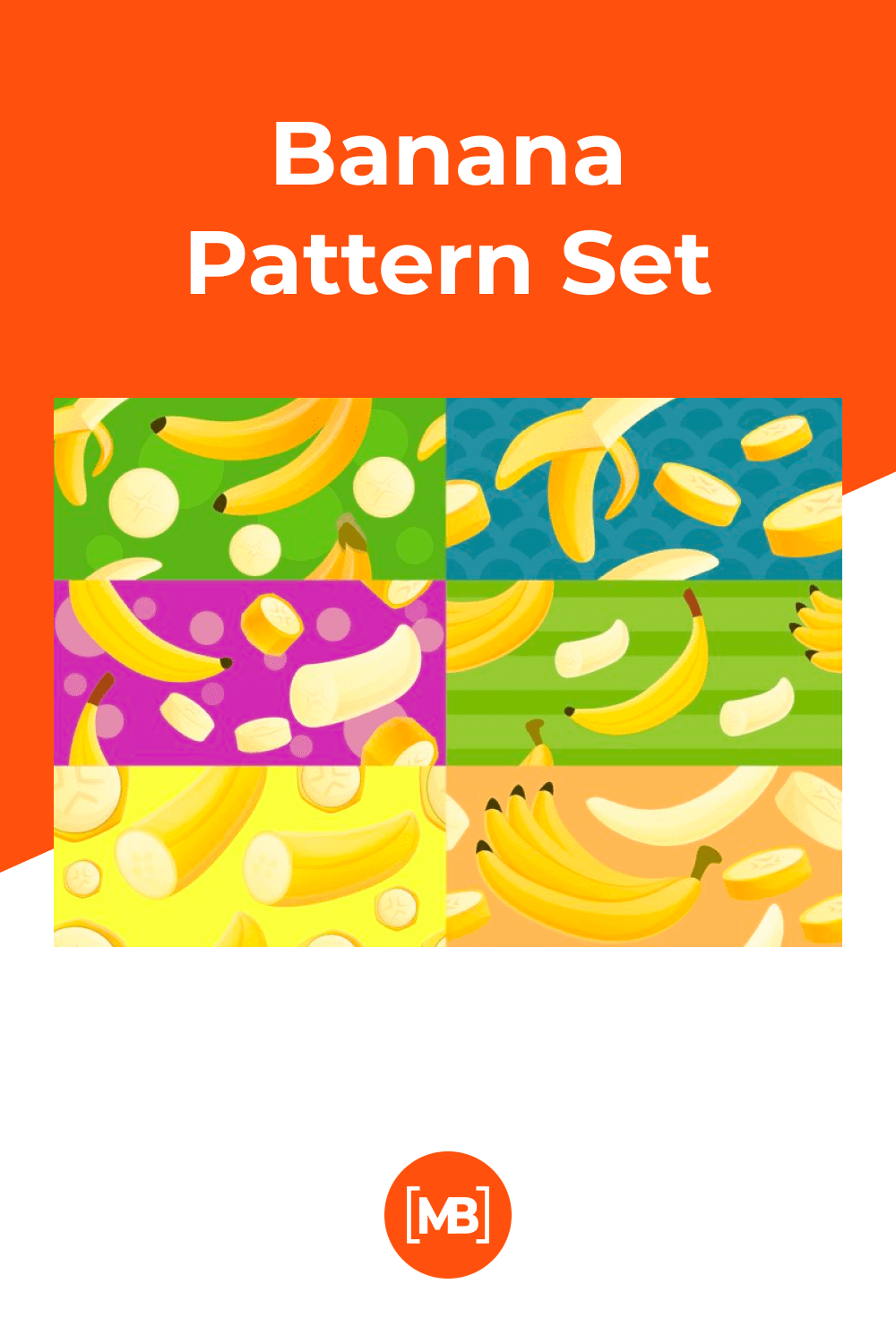 Multicolored banana graphics with geometric lines. 