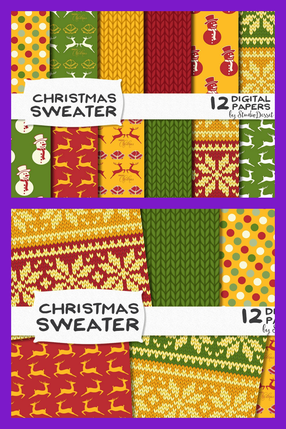Ugly Christmas Sweater Digital Papers | Christmas Knit.